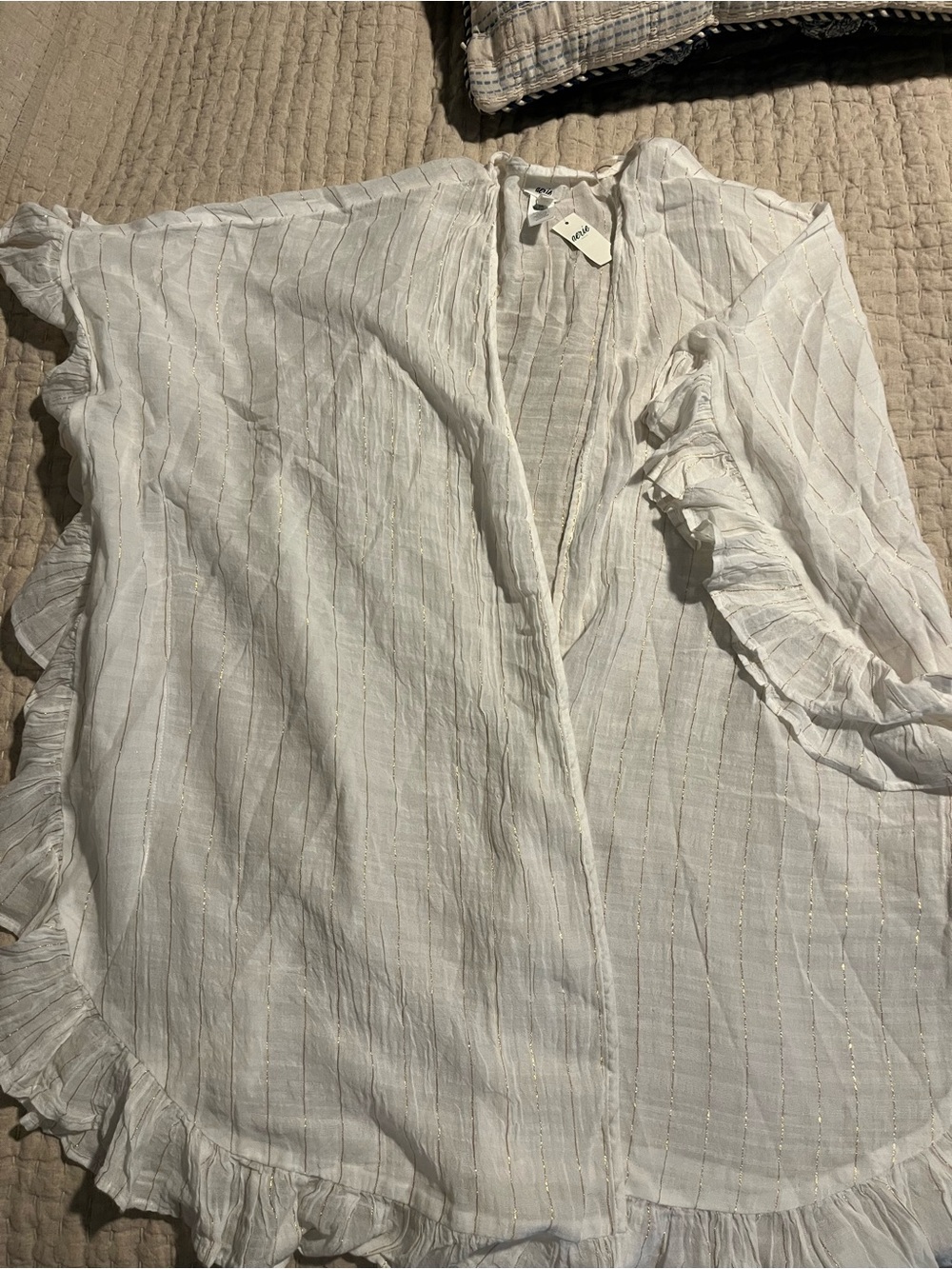 aerie Cream Gauze Cover Up with Gold Metallic Stripes